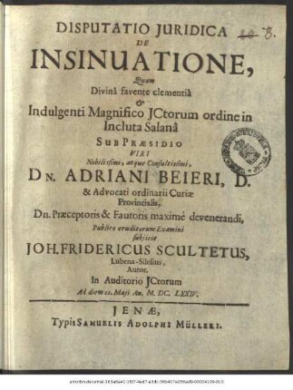 Disputatio Iuridica De Insinuatione