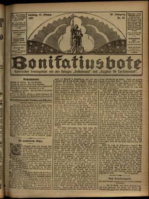 Erste Ausgabe vom Sonntag, den 23. Oktober 1921.
