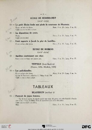 Tableaux (Nr. 15-55) avec planche V-VIII
