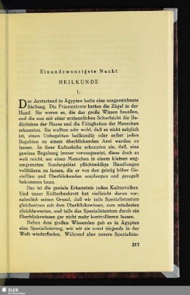 Einundzwanzigste Nacht: Heilkunde