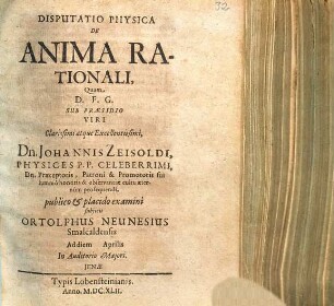 Disputatio Physica De Anima Rationali