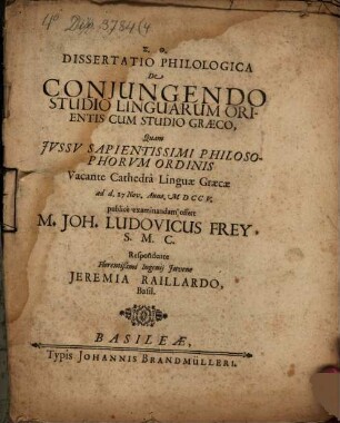 Dissertatio Philologica De Conjungendo Studio Linguarum Orientis Cum Studio Græco