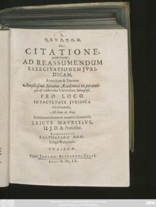 De Citatione, quam vocant, Ad Reassumendum Exercitationem Iuridicam