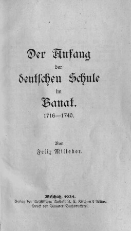 Der Anfang der deutschen Schule im Banat : 1716-1740