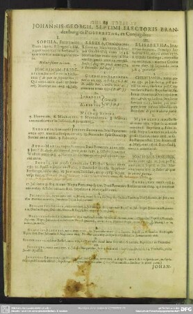 Johannis Georgii, Septimi Electoris Brandenburgici Posteritas, ex Coniugibus ...