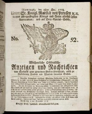 No. 52. Montags, den 28ten Dec. 1778.