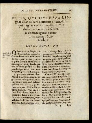 De Iis, qui diversas Linguas alios docere conantur: [...]. Discursus VII.