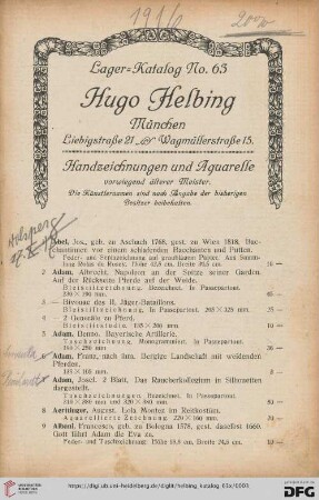 Handzeichnungen und Aquarelle vorwiegend älterer Meister Nr. 1-911