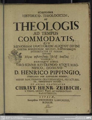 Schediasma Historico-Theologicum, De Theologis Ad Tempus Commodatis