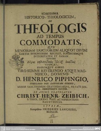 Schediasma Historico-Theologicum, De Theologis Ad Tempus Commodatis