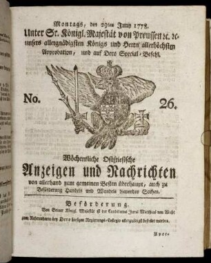 No. 26. Montags, den 29ten Juny 1778.