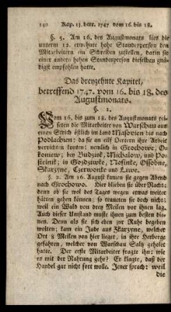 Das dreyzehnte Kapitel, betreffend 1747. vom 16. bis 18. des Augustmonats