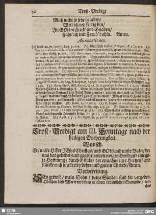 Trost-Predigt am III. Sonntage nach der heiligen Dreyeinigkeit