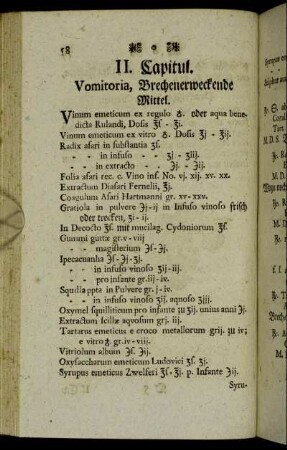 II. Capitul. Vomitoria, Brechenerweckende Mittel.