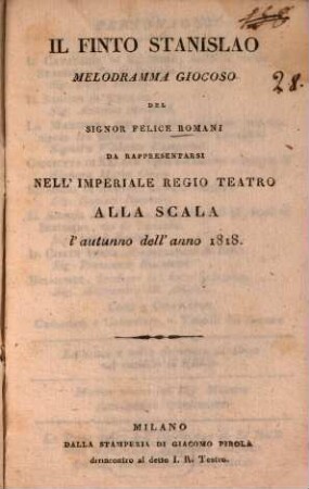 Il finto Stanislao : Melodramma giocoso