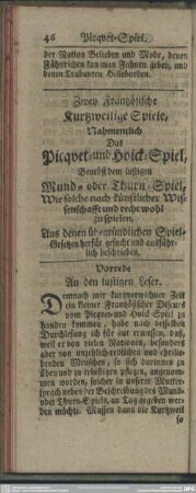 Zwey Frantzösische Kurtzweilige Spiele, Nahmentlich Das Picquet- und Hoick-Spiel,...