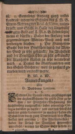 Anmerckungen / über D. Buddens Lexicon