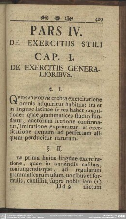 Pars IV, De Exercitiis Stili