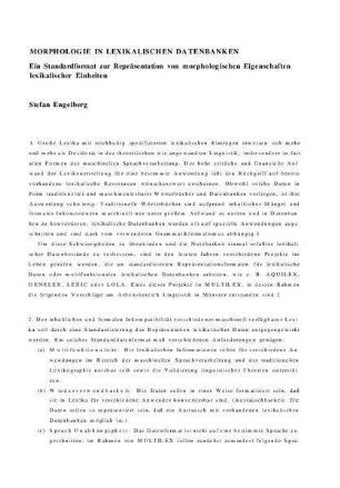 Morphologie in lexikalischen Datenbanken : ein Standardformat zur Repräsentation von morphologischen Eigenschaften lexikalischer Einheiten