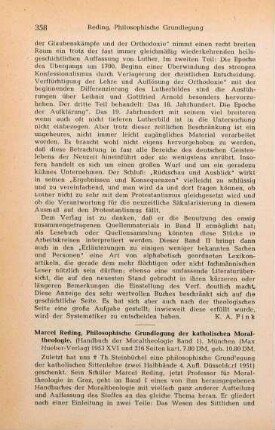 358-359 [Rezension] Reding, Marcel, Philosophische Grundlegung der katholischen Moraltheologie