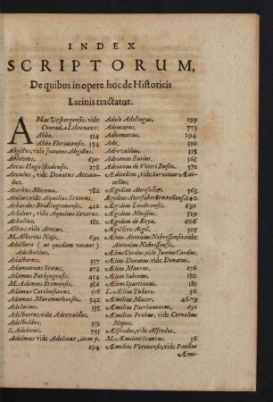 Index Scriptorum, De quibus in opere hoc de Historicis Latinis tractatur.