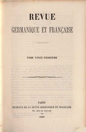 Revue germanique et française. 23. 1862