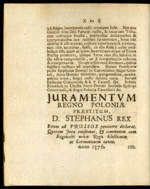 Iuramentum Regno Poloniae Praestitum, D. Stephanus Rex