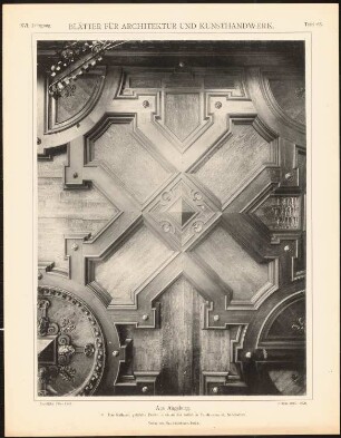 Rathaus, Augsburg: Ansicht Decke im östlichen Fürstenzimmer (aus: Blätter für Architektur und Kunsthandwerk, 16. Jg., 1903, Tafel 65)