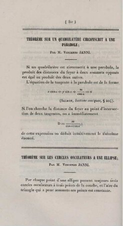 Théorème sur un quadrilatère circonscrit a une parabole.