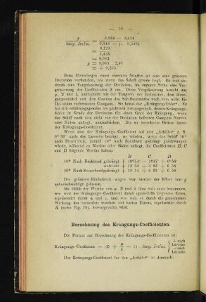 Berechnung des Krängungs-Coefficienten.