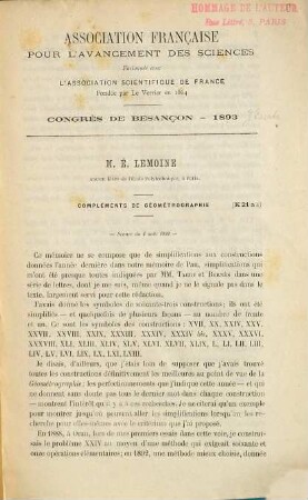(Opuscules géométriques), [37]. Compléments de géométrographie