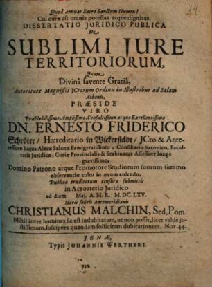 Diss. de sublimi iure territoriorum
