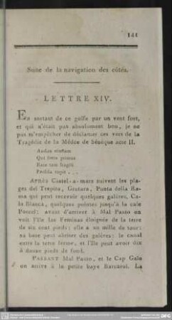 Suite de la navigation des côtes. Lettre XIV.