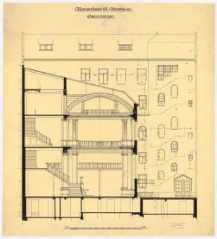 Warenhaus Wertheim, Oranienstraße, Berlin 1. Bauabschnitt: Treppenhausschnitt, Lichthof 1:50