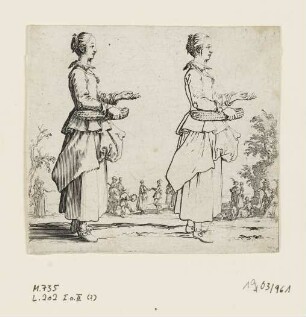 Bäuerin mit Brotkorb nach rechts, Blatt 5 der Folge "Varie Figure"