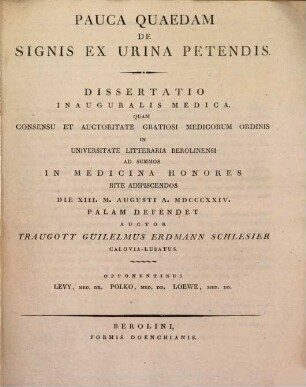 Pauca quaedam de signis ex urina petendis : Diss. inaug. med.
