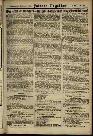 Zweite Ausgabe vom Samstag, den 11. September 1920.
