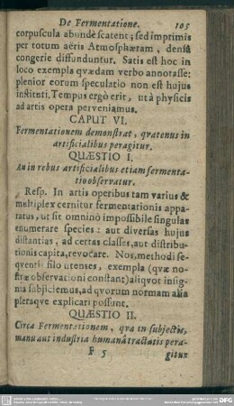 Caput VI. Fermentationem demonstrat, quatenus in artificialibus peragitur