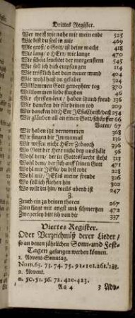 Viertes Register. Oder Verzeichniß derer Lieder/ ...