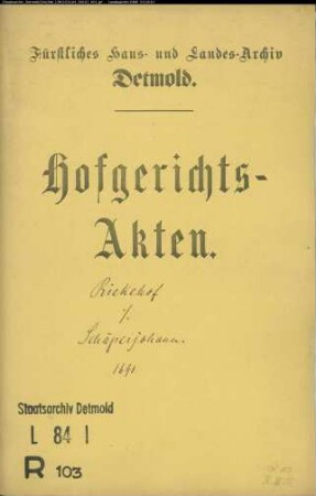 Riekehof, Johann zu Hörstmar gegen Schäperjohann (Schäferjohann) zu Hörstmar - Verpfändete Länderei