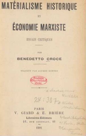 Matérialisme historique et économie marxiste : essais critiques