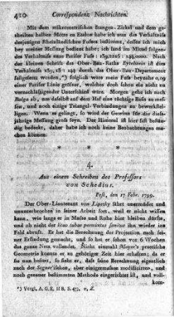 Aus einem Schreiben des Professors von Schedius : Pest, den 17 Febr[uar] 1799