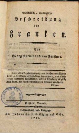 Phisikalisch-ökonomische Beschreibung von Franken, 1.
