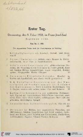 Erster Tag: Donnerstag, den 9. Feber 1928 (Nr. 1-210)