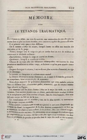 Mémoire sur le tétanos traumatique