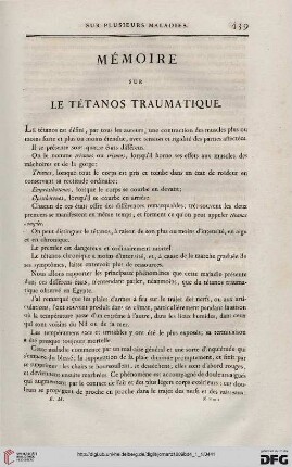 Mémoire sur le tétanos traumatique