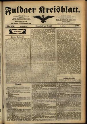 Erste Ausgabe vom Samstag, den 10. Juli 1909.