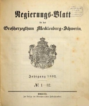 Regierungsblatt für Mecklenburg-Schwerin. 1892