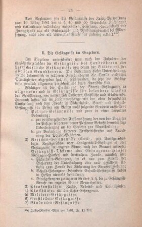 B. Die Gefängnisse im Einzelnen.