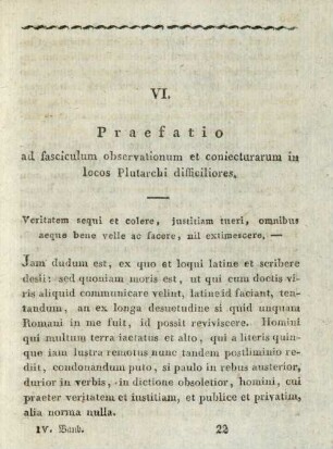 VI. Praefatio ad fasciculum observationum et coniecturarum in locos Plutarchi difficiliores